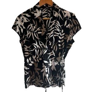 JAX linen tropical print short sleeve wrap blouse size 8 excellent condition